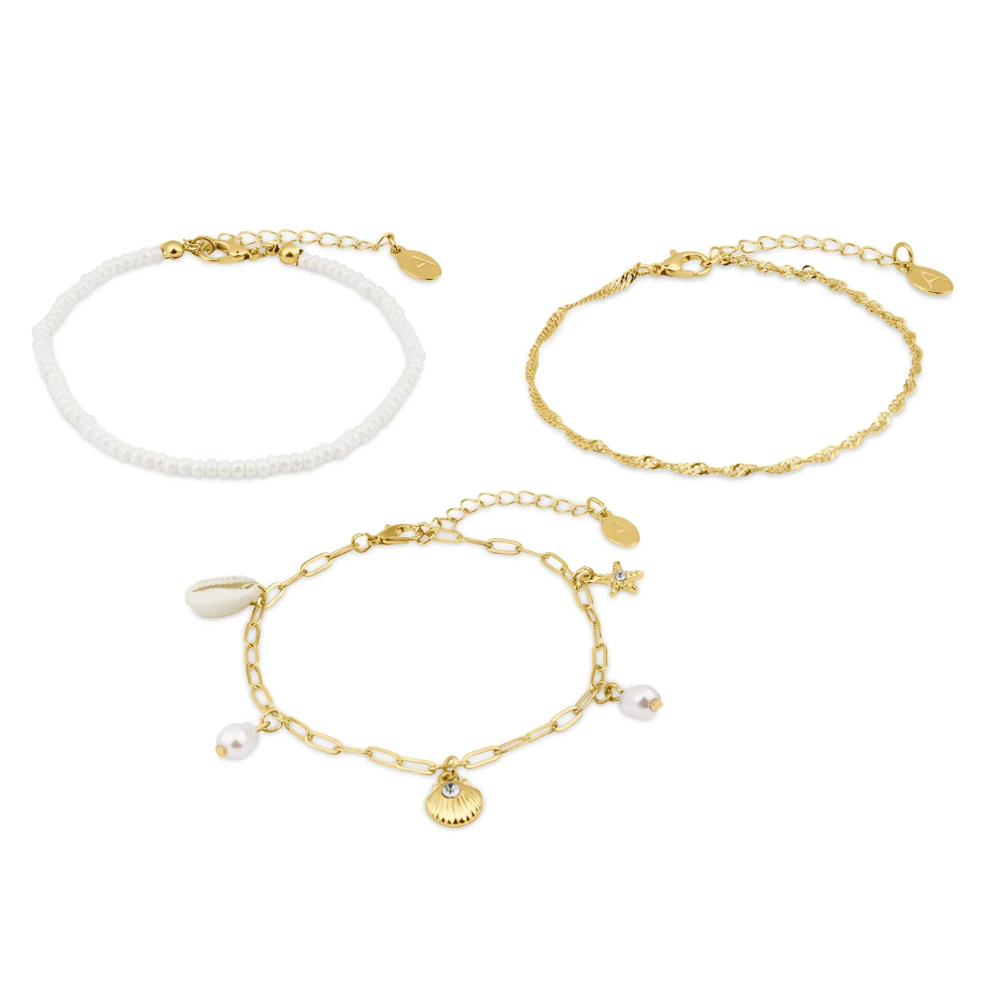 Accessorize London Women's Beach Charm Anklets Pack Of 3