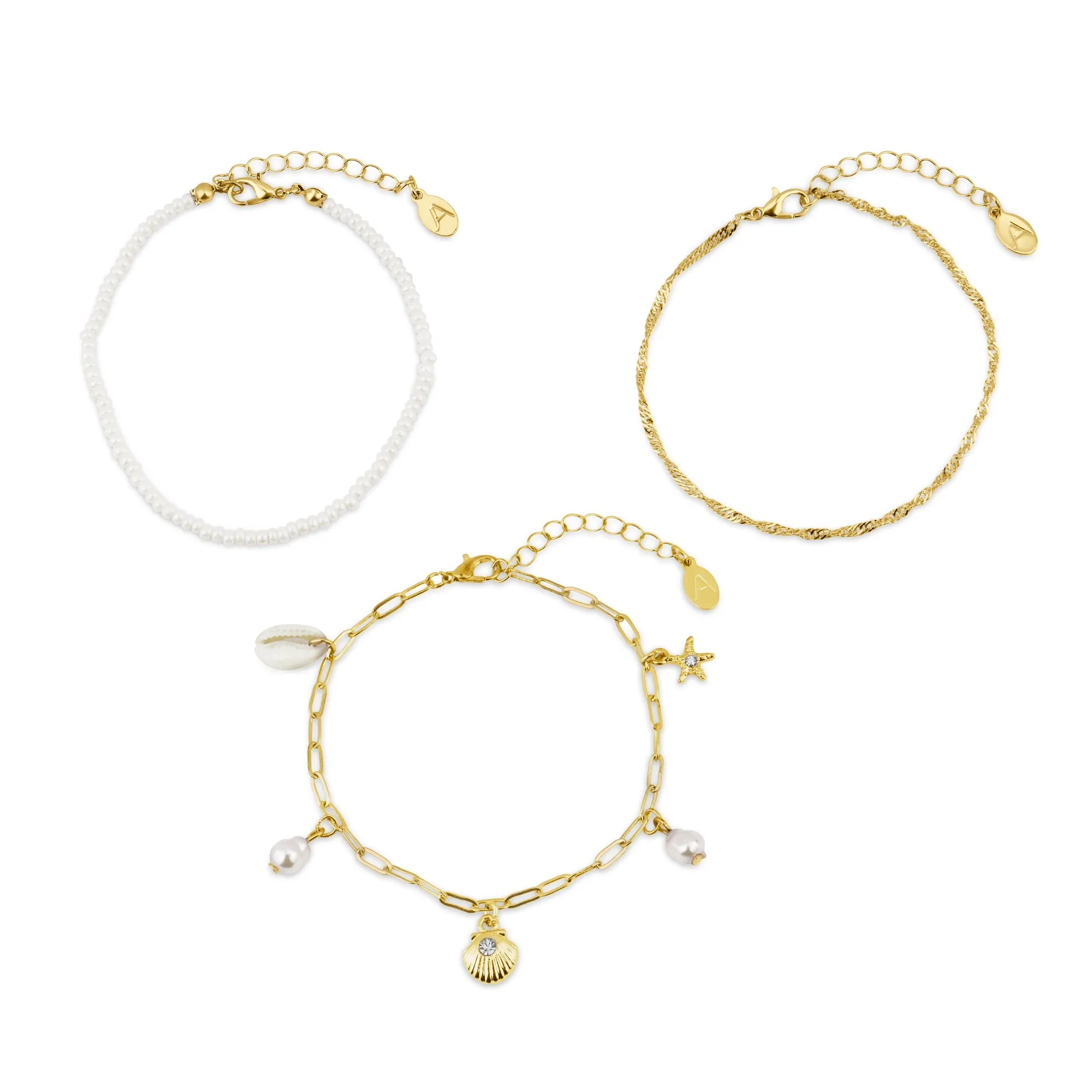 Accessorize London Women's Beach Charm Anklets Pack Of 3