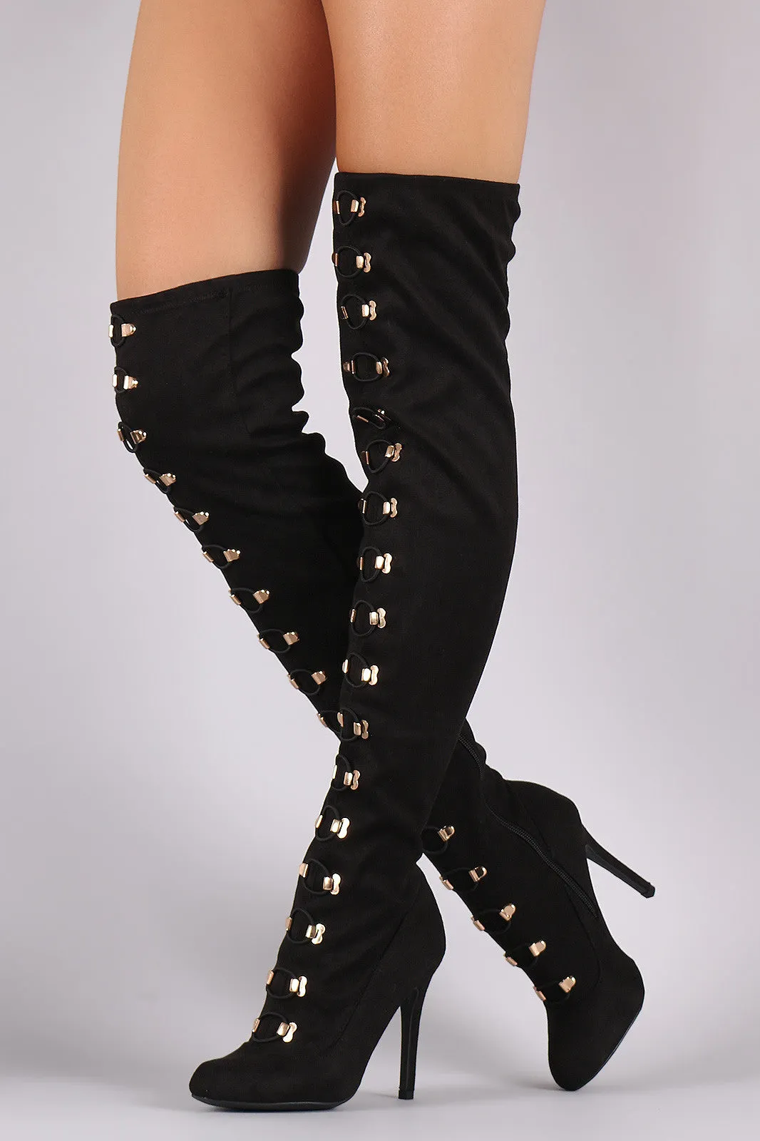 Anne Michelle Corset Embellished Fitted OTK Boots