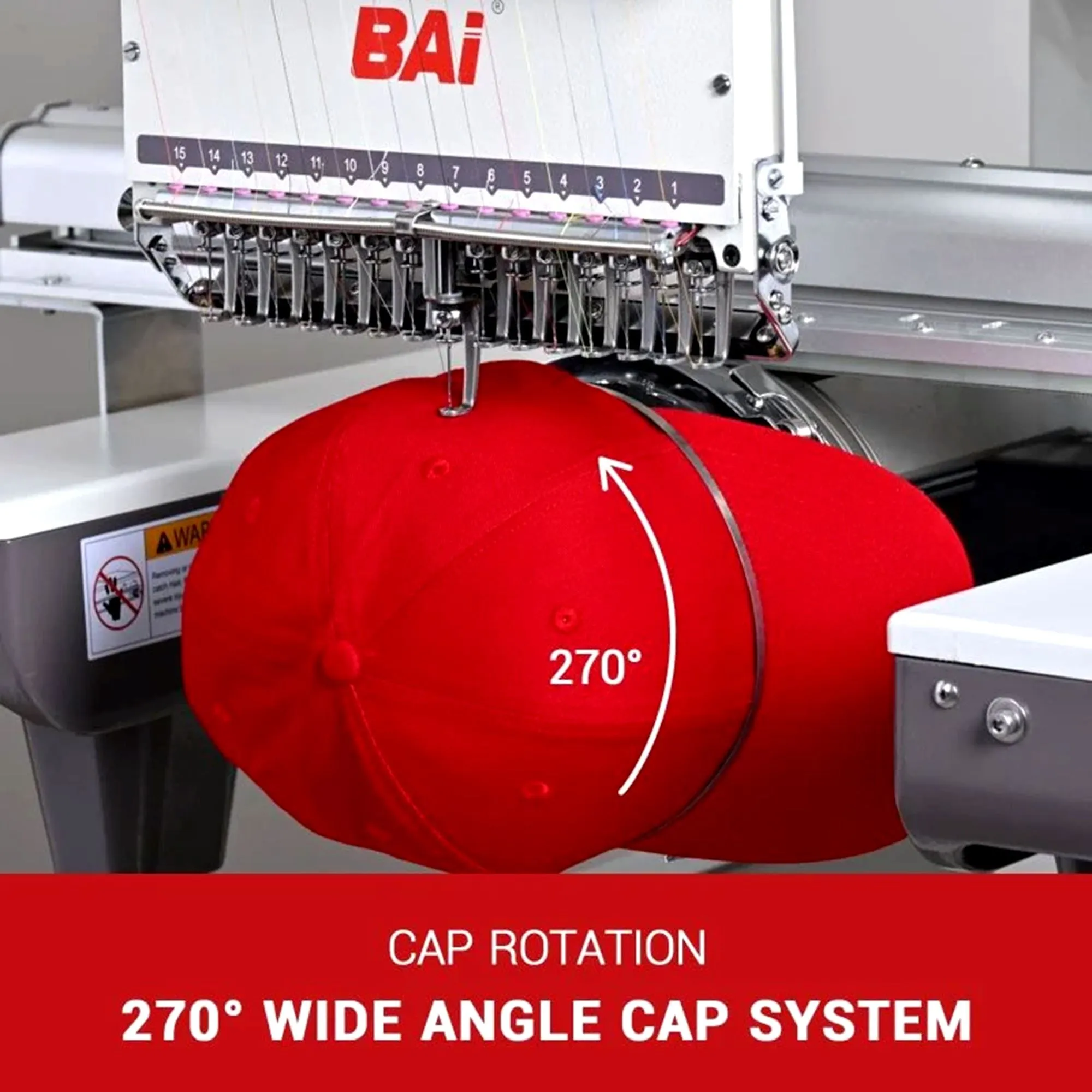 BAi VISION 15 Needle Commercial Embroidery Machine Bundle with Cap & Hat Hoops