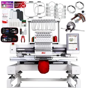 BAi VISION 15 Needle Commercial Embroidery Machine Bundle with Cap & Hat Hoops