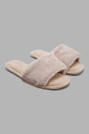 Beige And Blush Fur Slipper