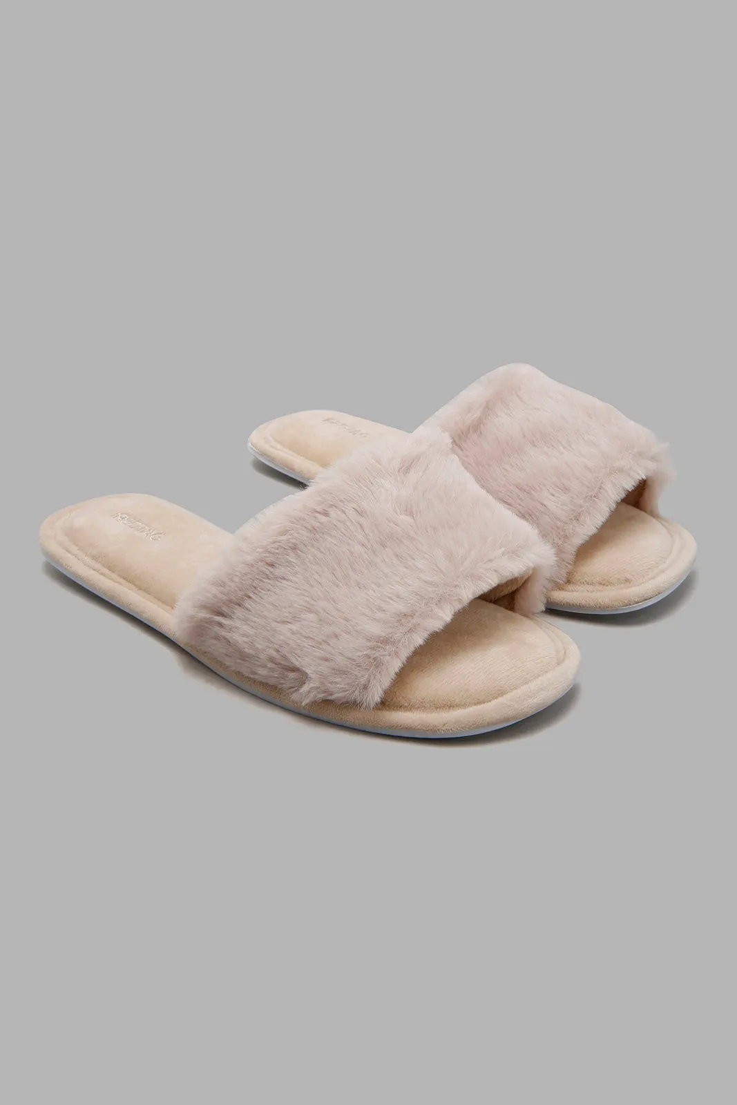 Beige And Blush Fur Slipper