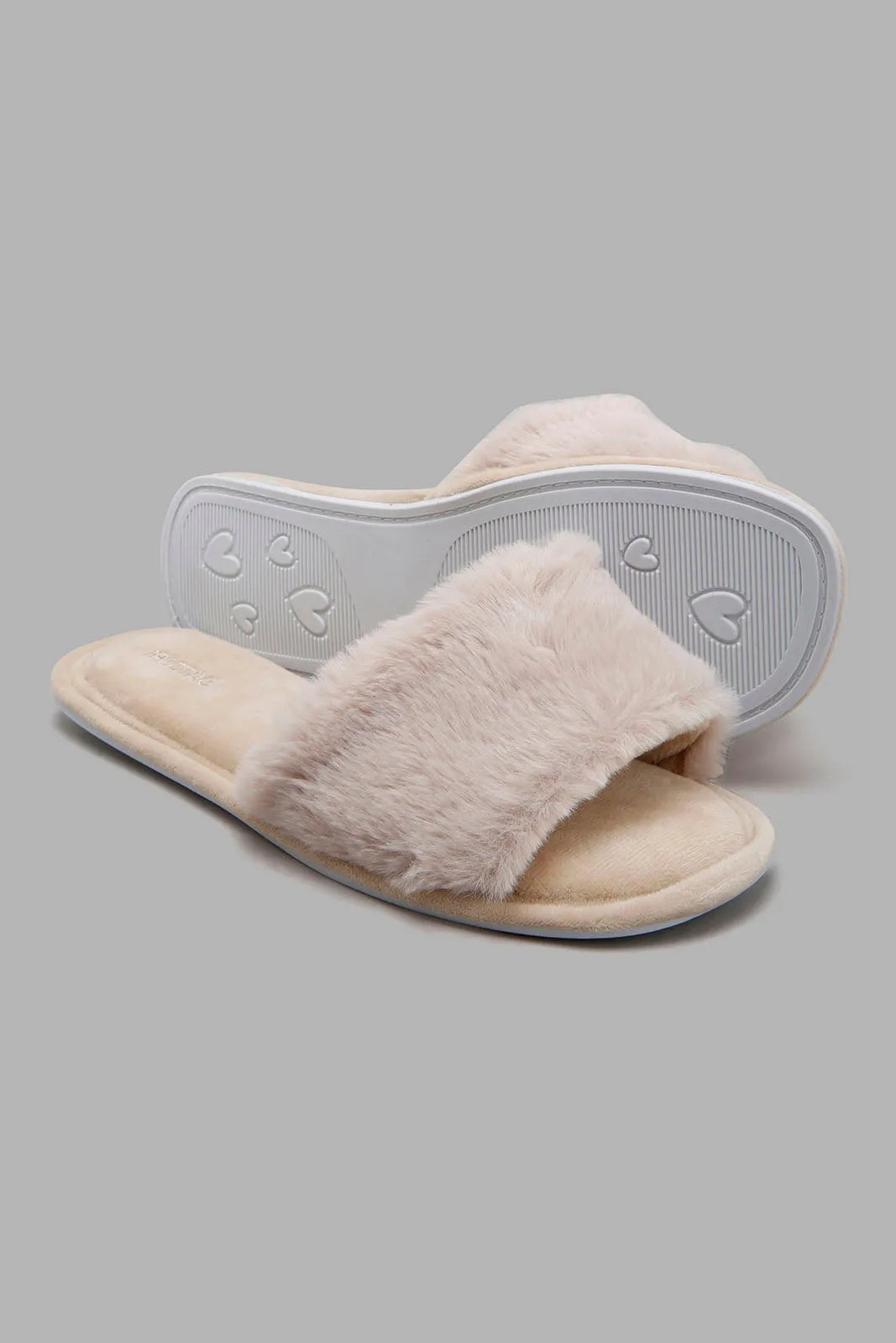 Beige And Blush Fur Slipper