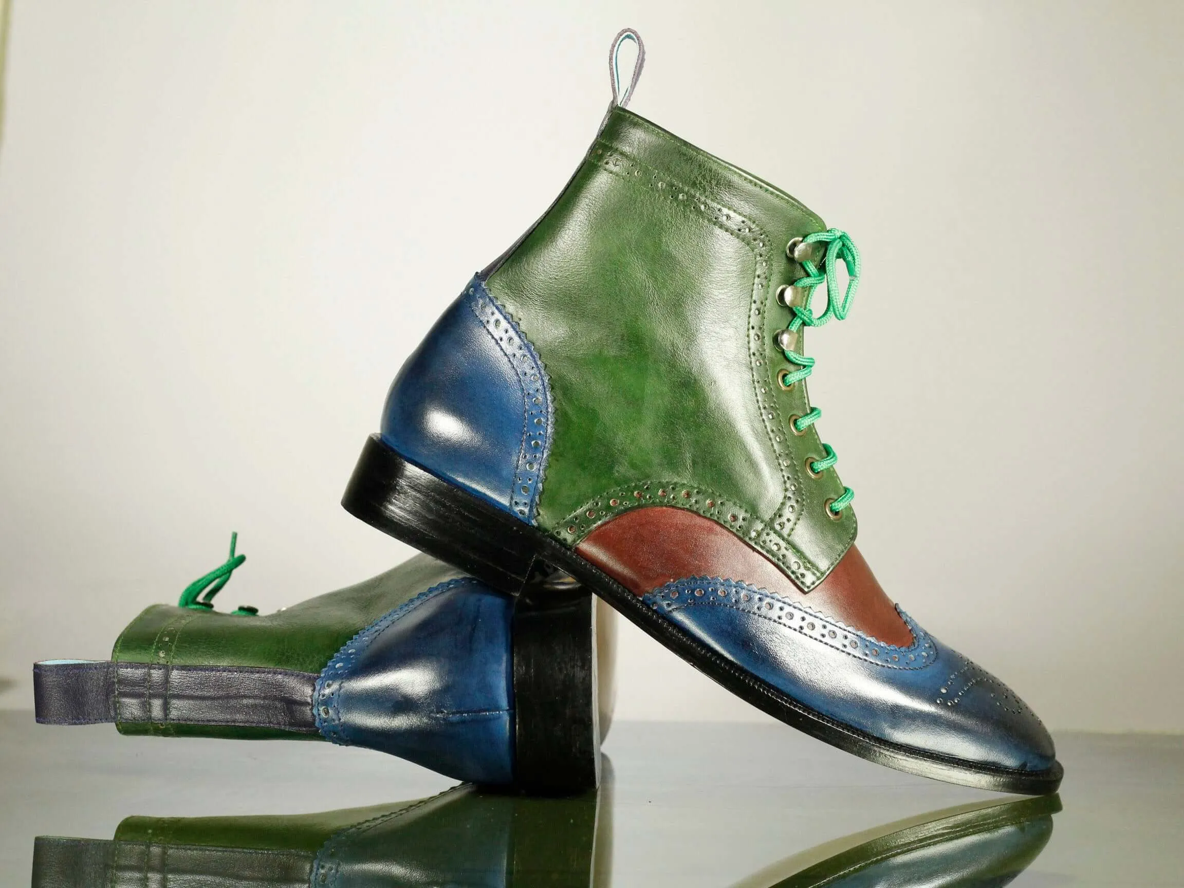 Bespoke Multi Color Ankle Leather Lace Up Boot