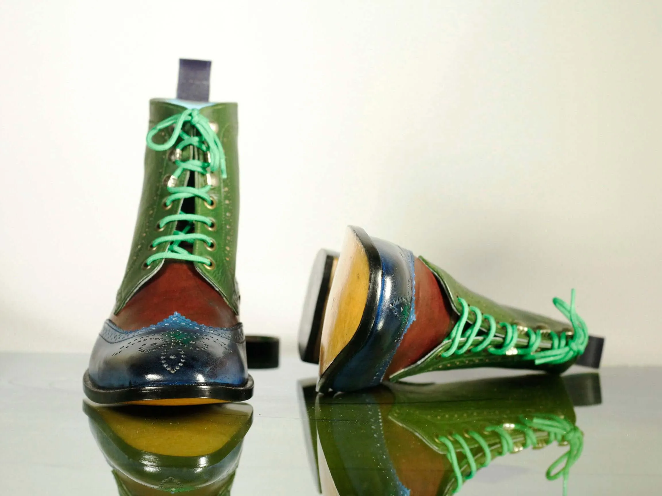 Bespoke Multi Color Ankle Leather Lace Up Boot