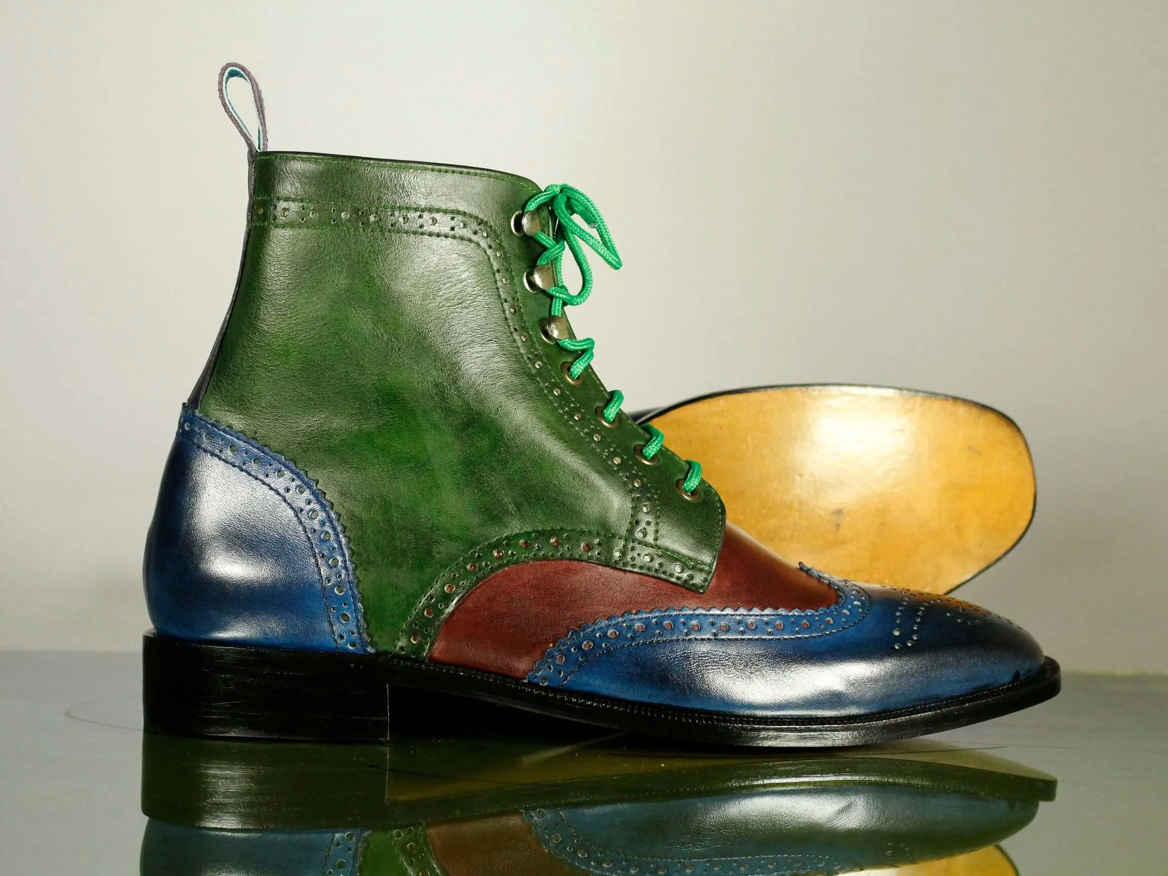 Bespoke Multi Color Ankle Leather Lace Up Boot