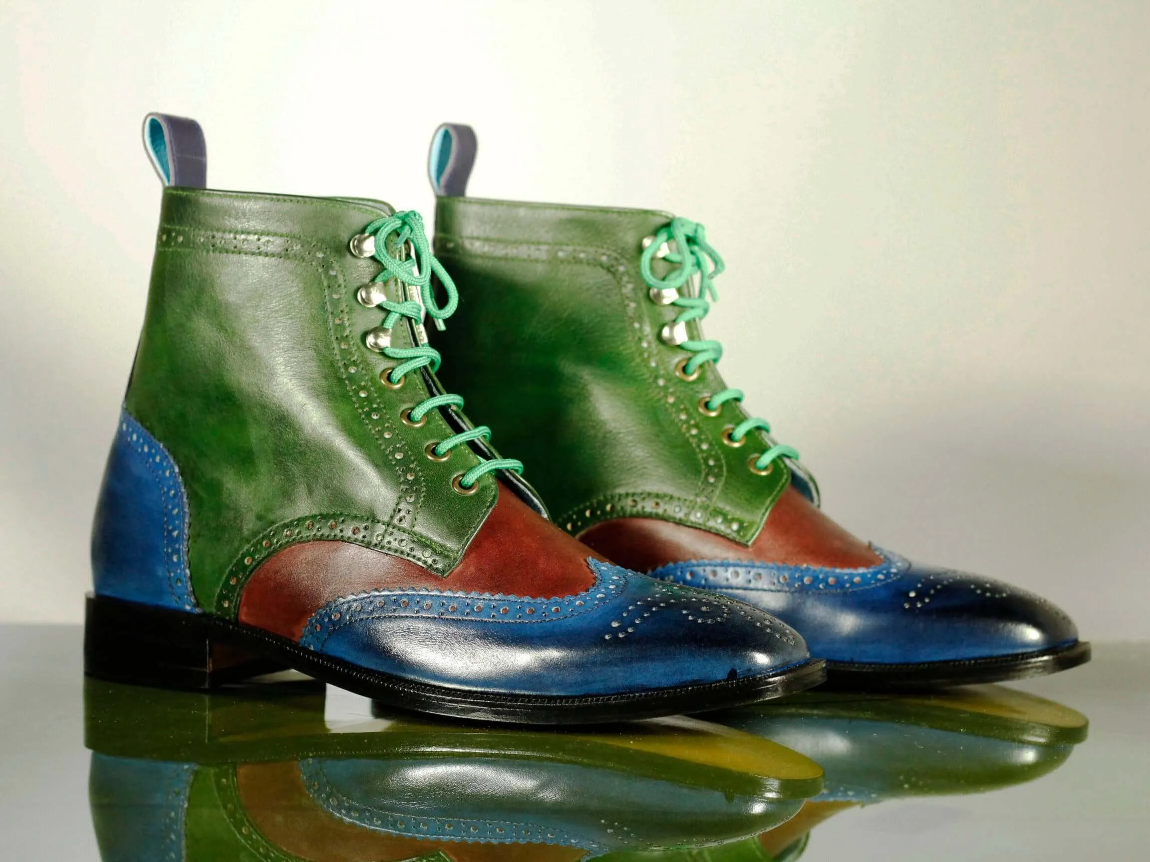 Bespoke Multi Color Ankle Leather Lace Up Boot