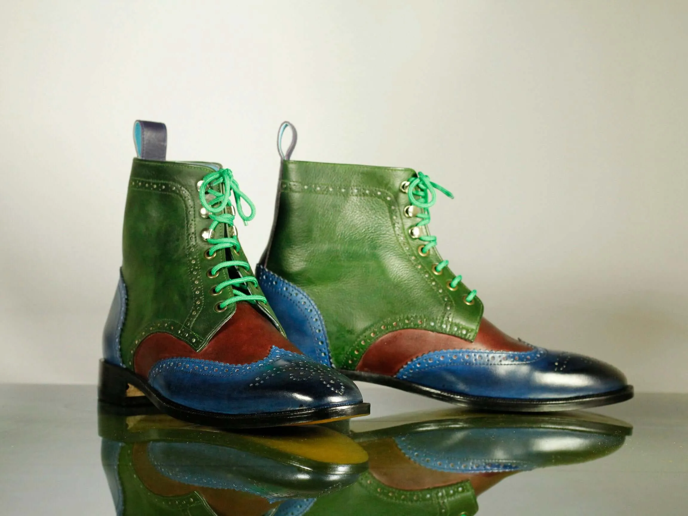 Bespoke Multi Color Ankle Leather Lace Up Boot
