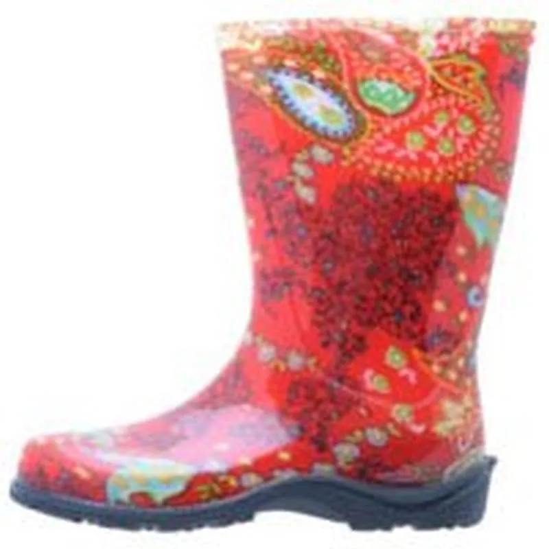 Boot Garden Tall Red Prnt Sz 8