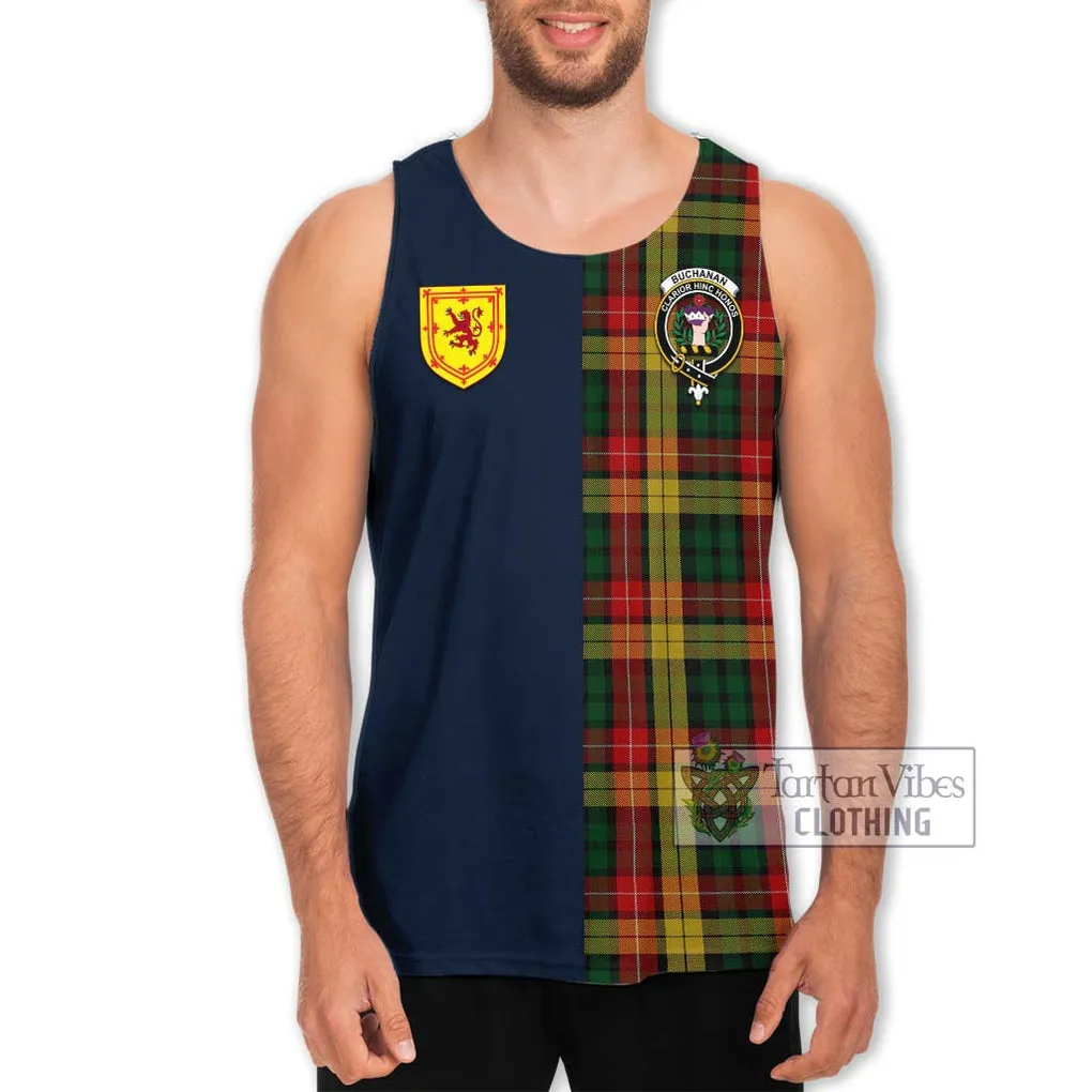 Buchanan Tartan Men's Tank Top Alba with Scottish Lion Royal Arm Half Style