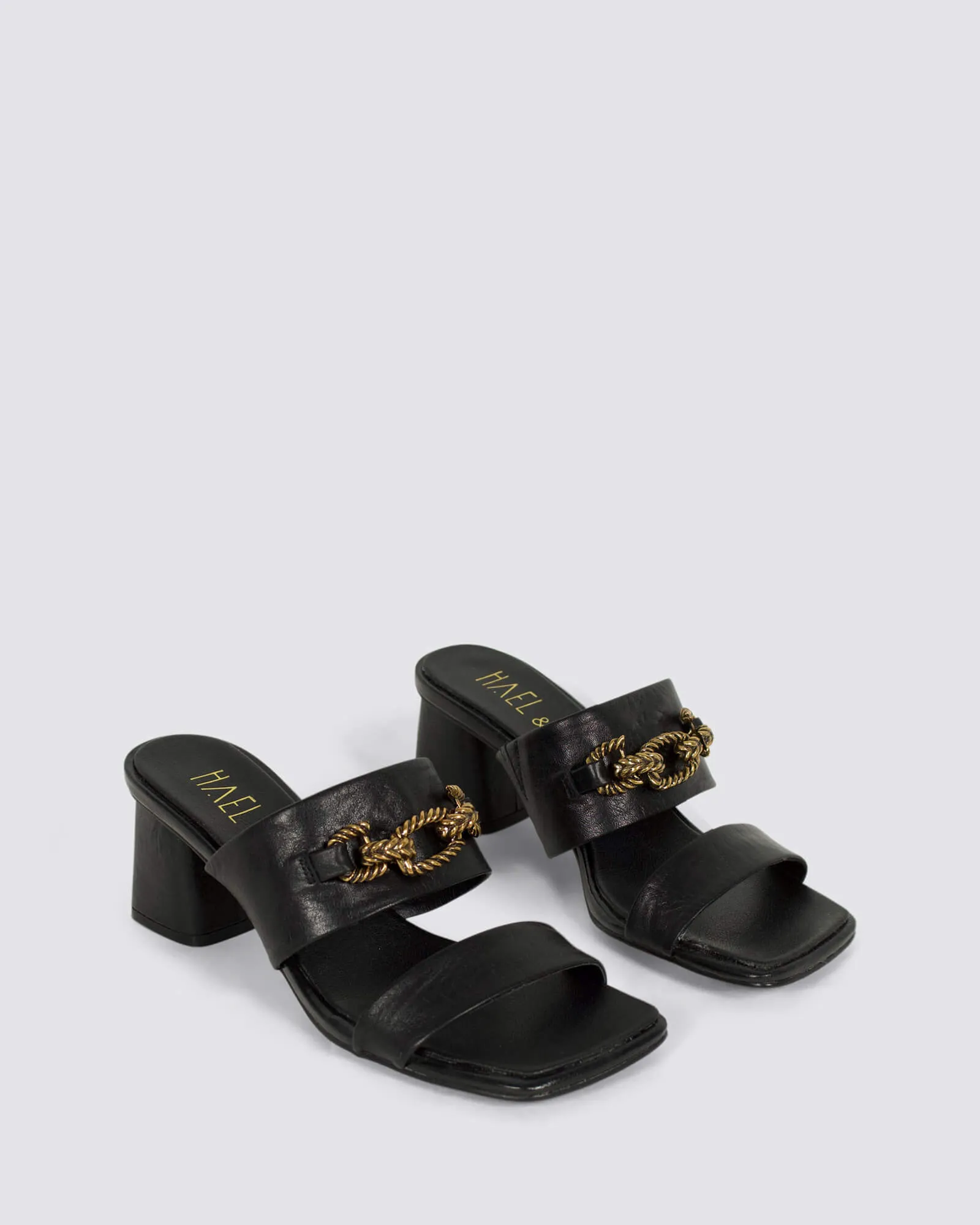 CASSATT MULE HEELS BLACK LEATHER