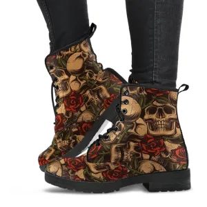 Combat Boots - Goth Shoes #41 Skulls & Roses | Vegan Leather Lace Up Boots, Handmade Lace Up Boots, Women's Boots, Custom Shoes