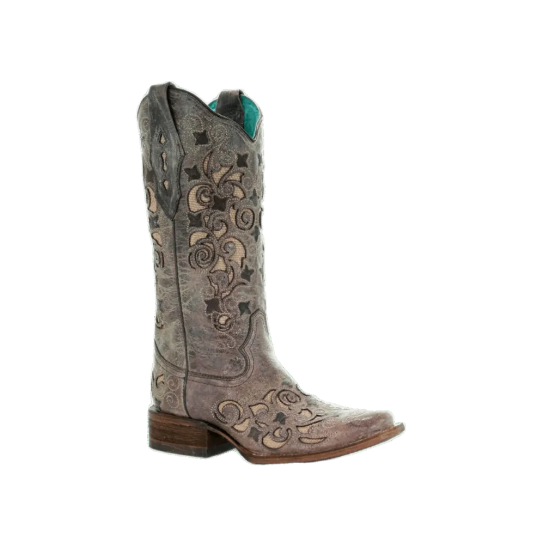 Corral Women's Jute Inlay Wide Square Toe Brown Boots