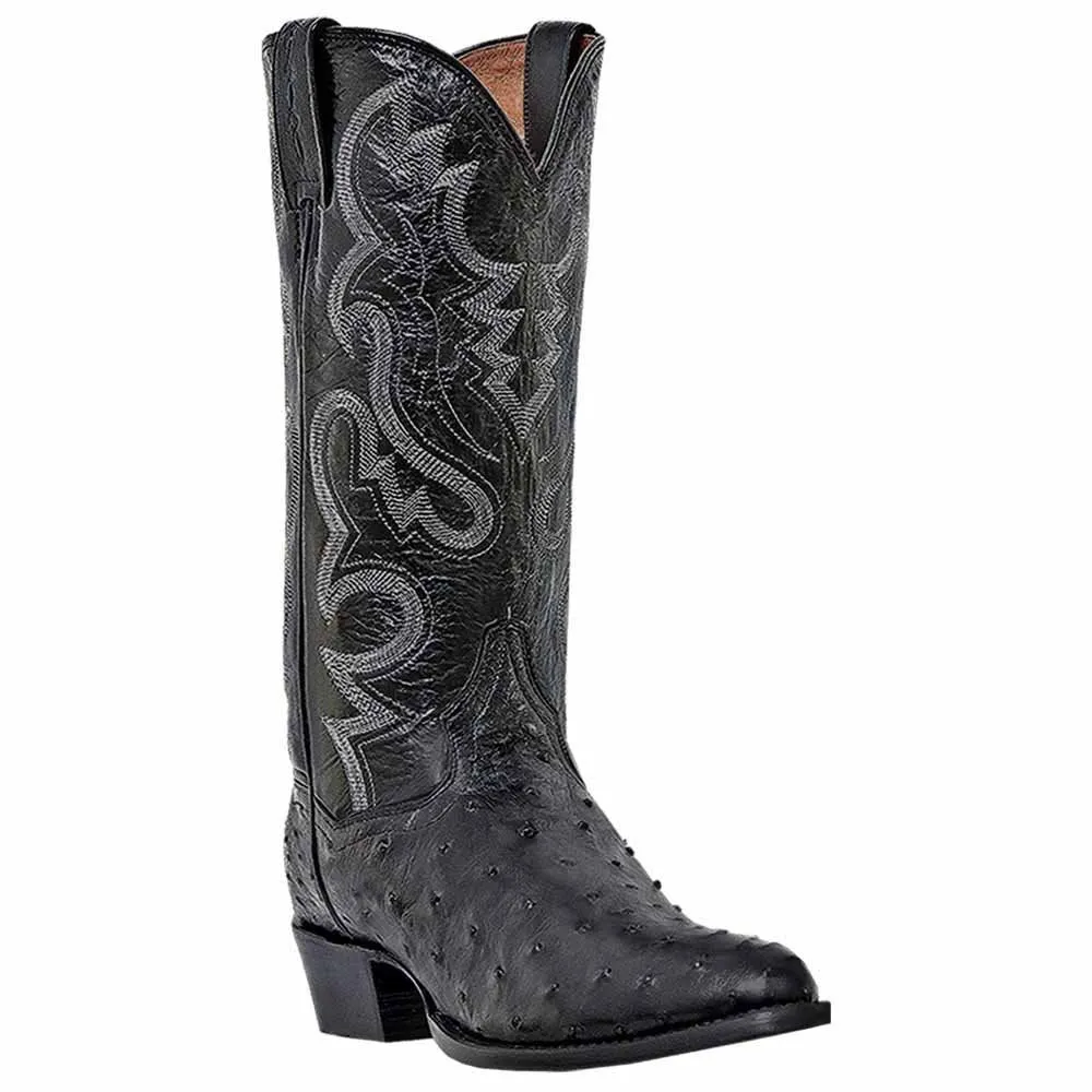 Dan Post Men's Tempe Ostrich Embroidered Round Toe Western Boot, Black