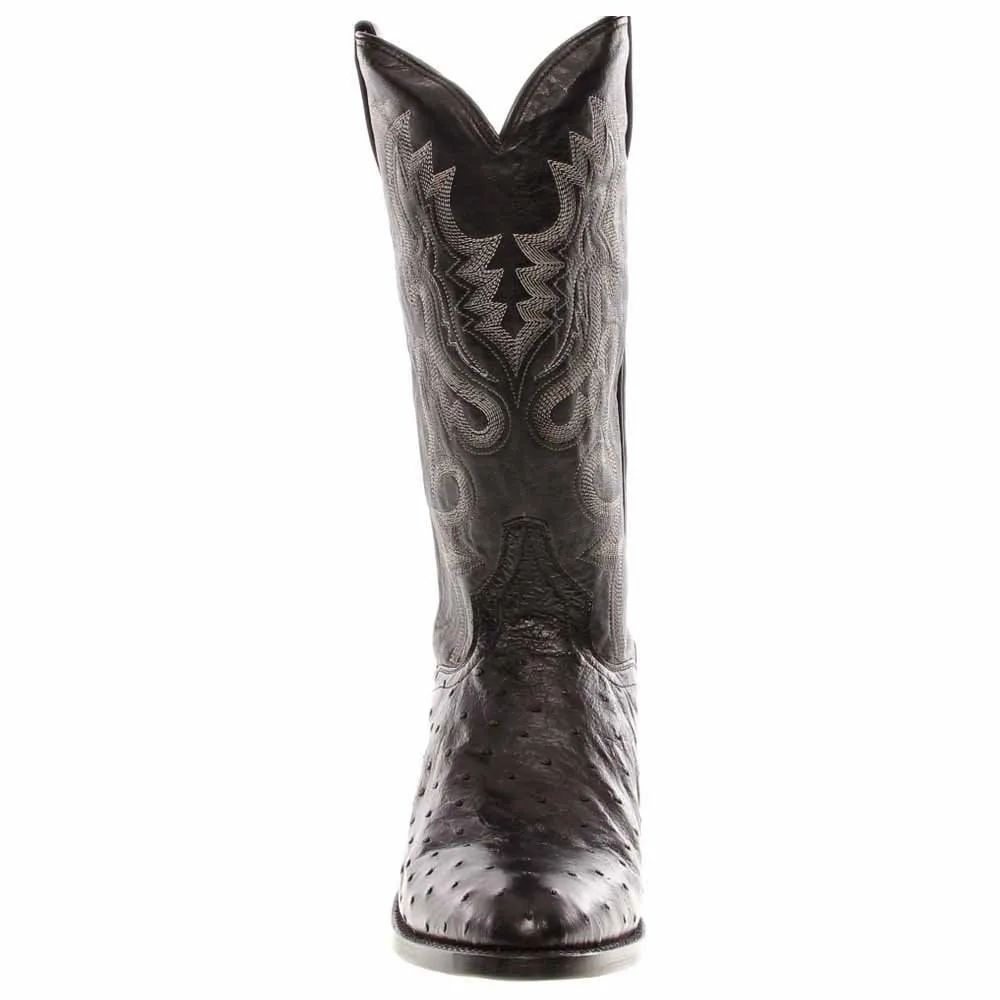 Dan Post Men's Tempe Ostrich Embroidered Round Toe Western Boot, Black
