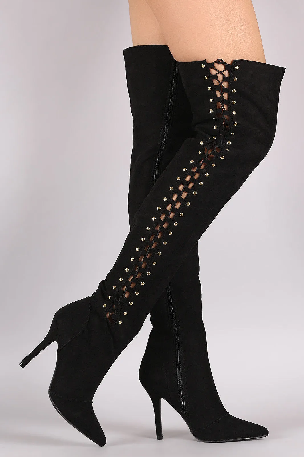 Dawn - Lace Up Over-The-Knee Stiletto Boots