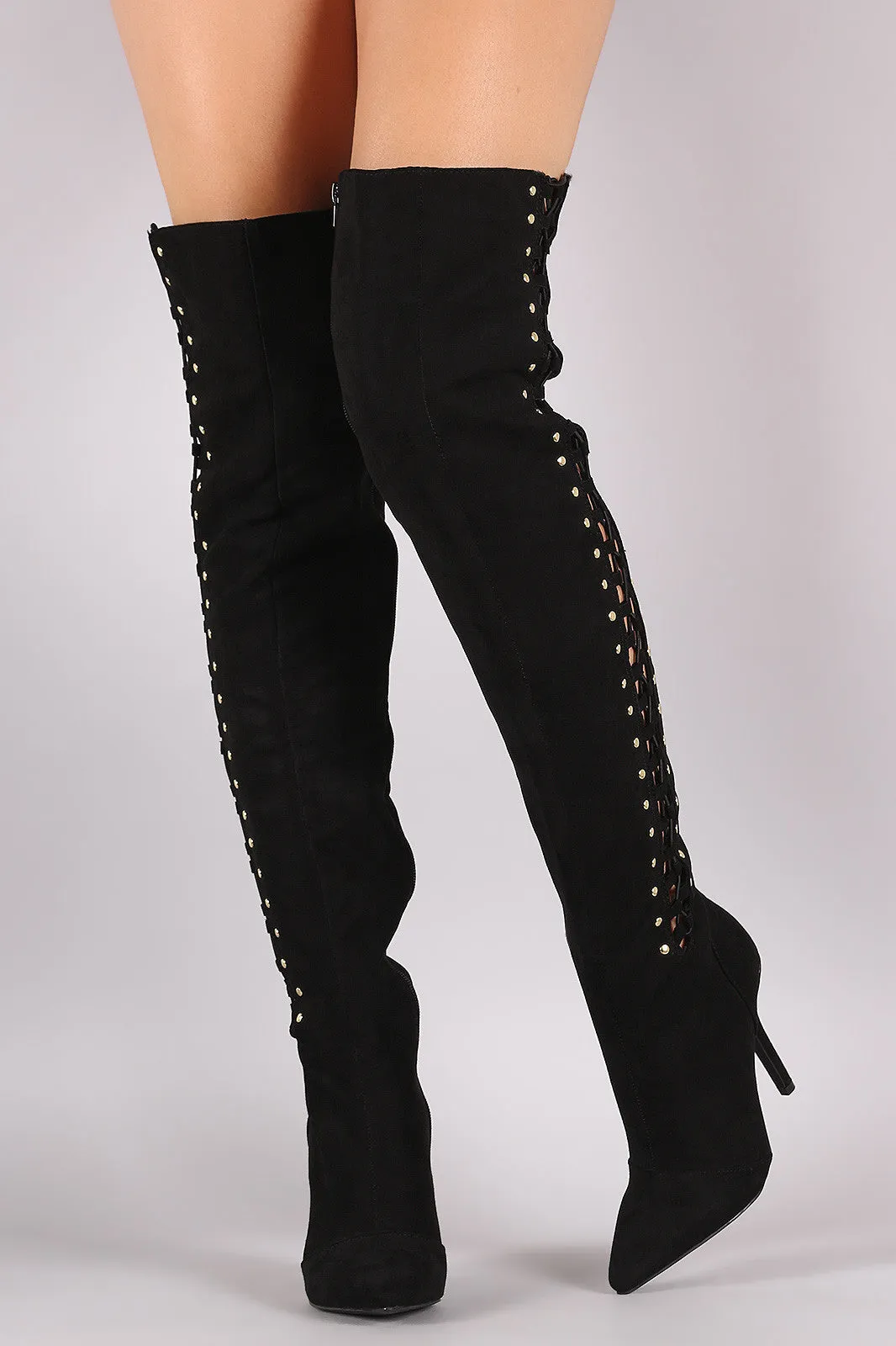 Dawn - Lace Up Over-The-Knee Stiletto Boots
