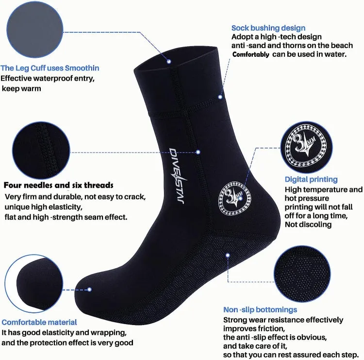 DIVESTAR Diving Neoprene Socks For Men Women Scuba Booties, Spec: 5mm Black(M 39-40)