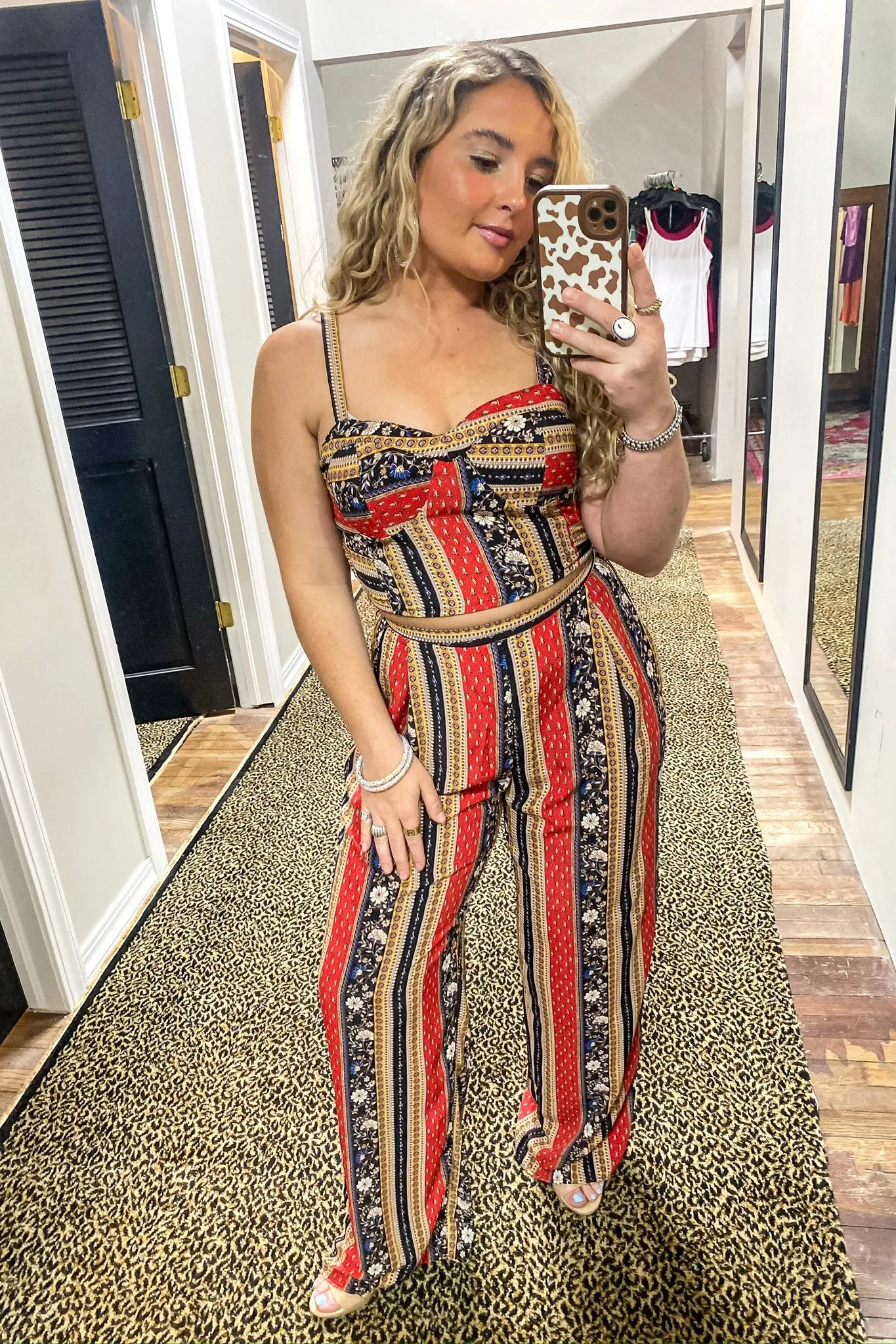ELASTIC HIRISE BOHO PRINT PANTS WITH POCKETS