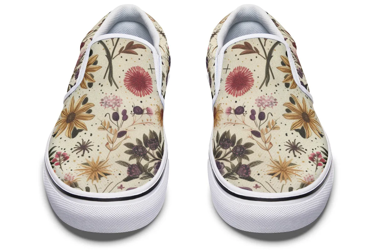 Enchanted Blossoms Slipons - Comfortable Vegan Canvas Shoes with Easy Elastic In-Step