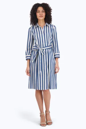 Fiona Stretch No Iron Indigo Stripe Dress