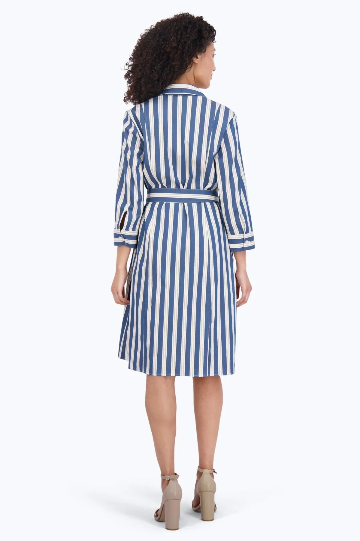 Fiona Stretch No Iron Indigo Stripe Dress