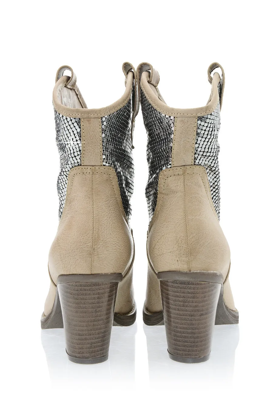 FRANCESCO MILANO TEXANO Beige Heeled Ankle Boots