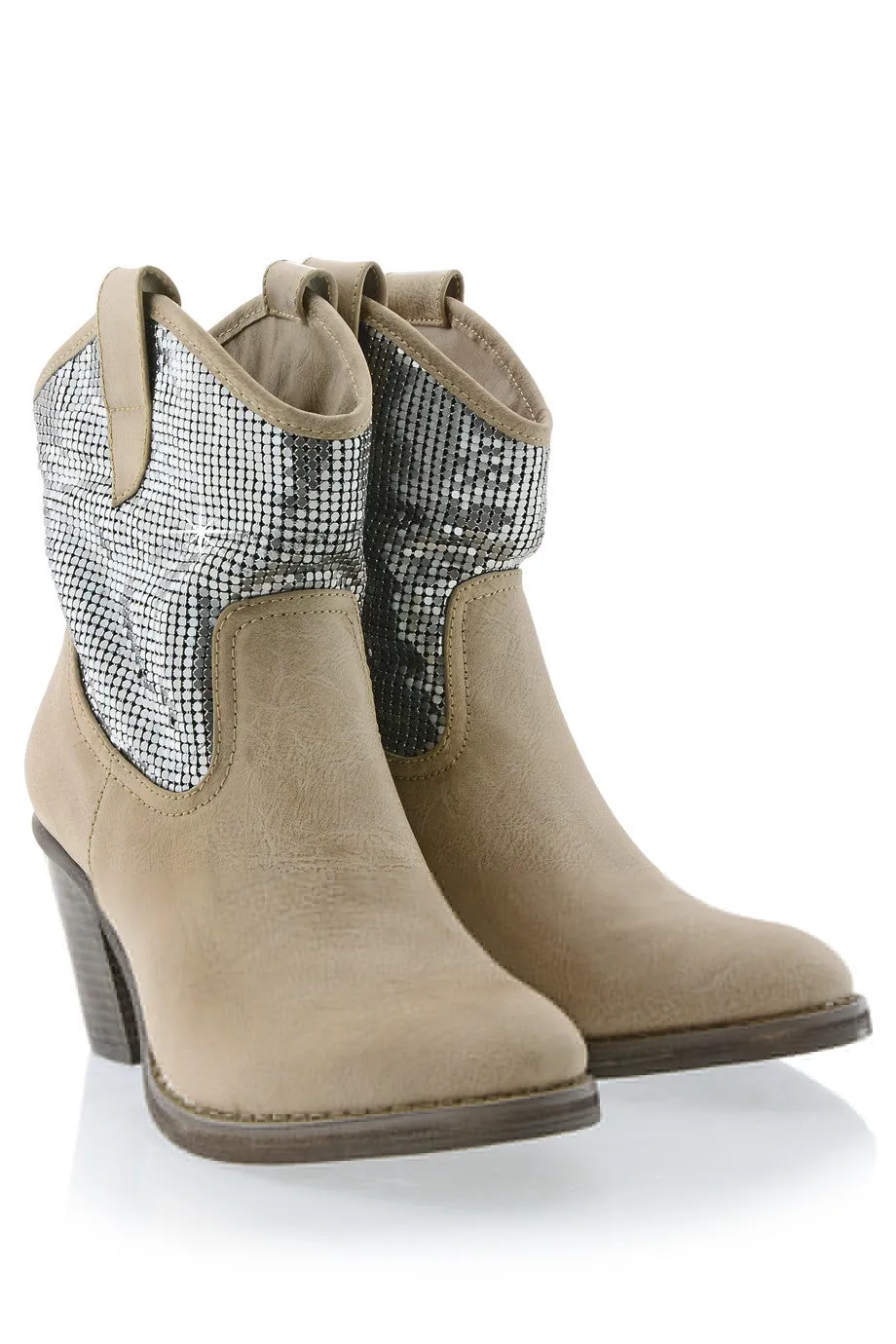FRANCESCO MILANO TEXANO Beige Heeled Ankle Boots