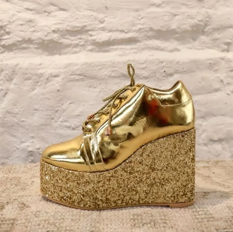 Gold Hand-made Sneaker wedges I Tiesta Shoes