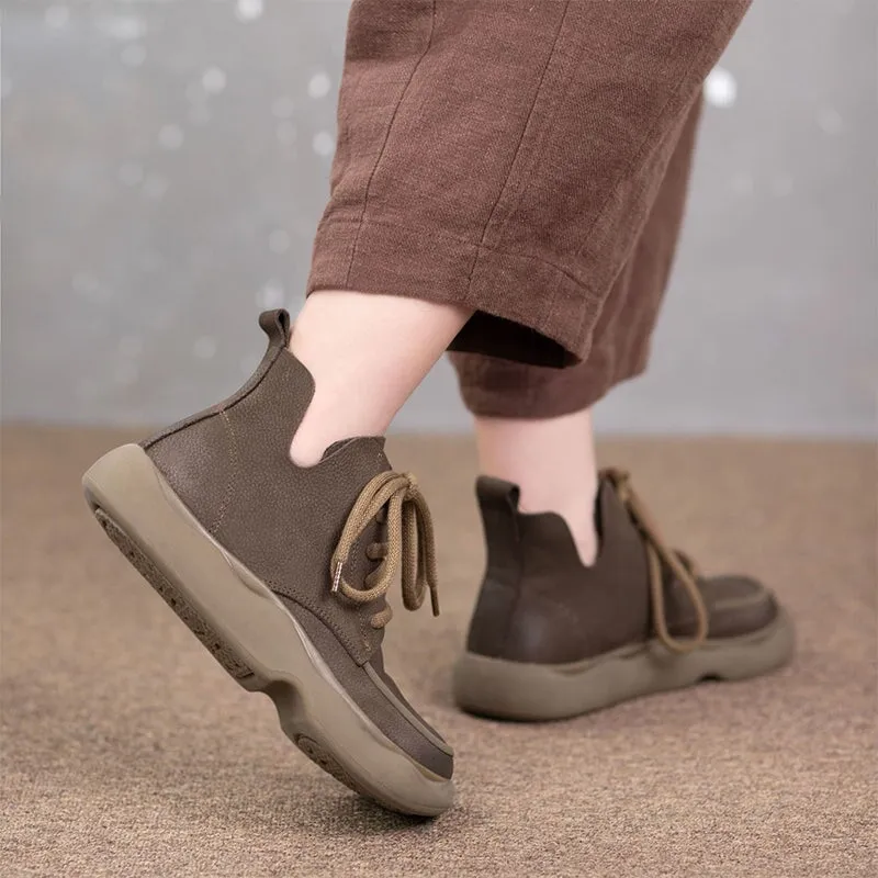 Handmade Nubuck Leather Ankle Boots Retro Round Toe Short Boots Grey/Khaki