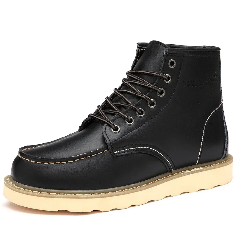 Hnzxzm Men's Motorcycle Boots Comfortable Platform Work Boots Outdoor High-top Leather Boots Fashion Plus Fleece Men's Boots for Warmth