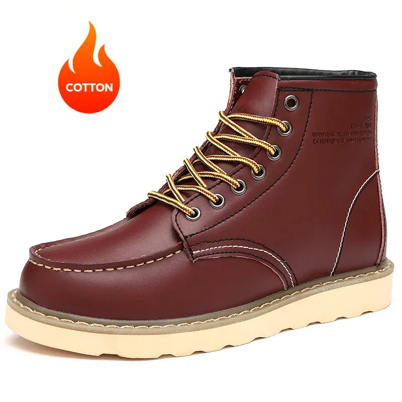 Hnzxzm Men's Motorcycle Boots Comfortable Platform Work Boots Outdoor High-top Leather Boots Fashion Plus Fleece Men's Boots for Warmth