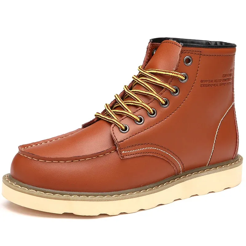 Hnzxzm Men's Motorcycle Boots Comfortable Platform Work Boots Outdoor High-top Leather Boots Fashion Plus Fleece Men's Boots for Warmth
