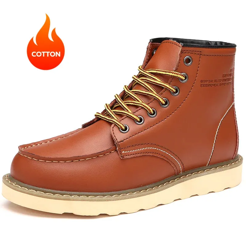 Hnzxzm Men's Motorcycle Boots Comfortable Platform Work Boots Outdoor High-top Leather Boots Fashion Plus Fleece Men's Boots for Warmth