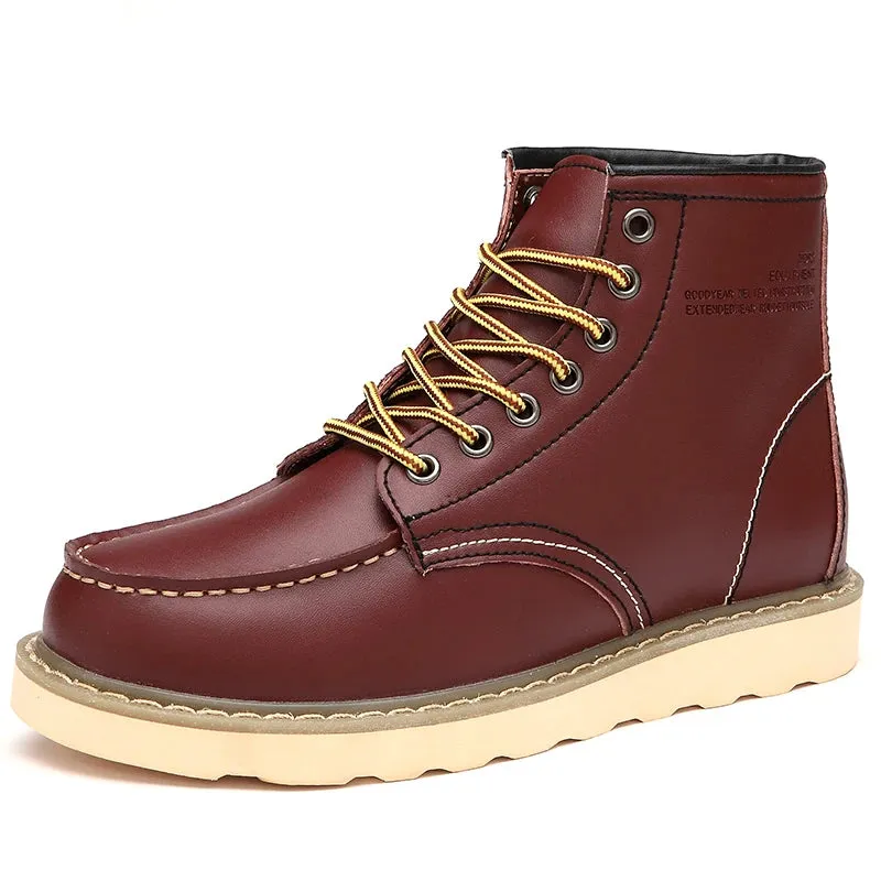 Hnzxzm Men's Motorcycle Boots Comfortable Platform Work Boots Outdoor High-top Leather Boots Fashion Plus Fleece Men's Boots for Warmth
