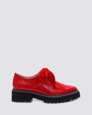 HONEY LACE UP FLATS RED PATENT LEATHER