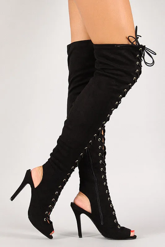 Jewel - Lace Up Back Cut Out Over The Knee Boot