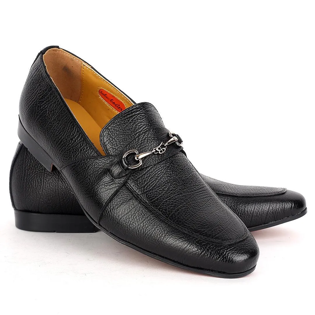 John Foster Exquisite Black Leather Patterned Designed Shoe With Gold Logo Design