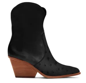 Kara Zini Handmade Ostrich Leather Women's Black Booties