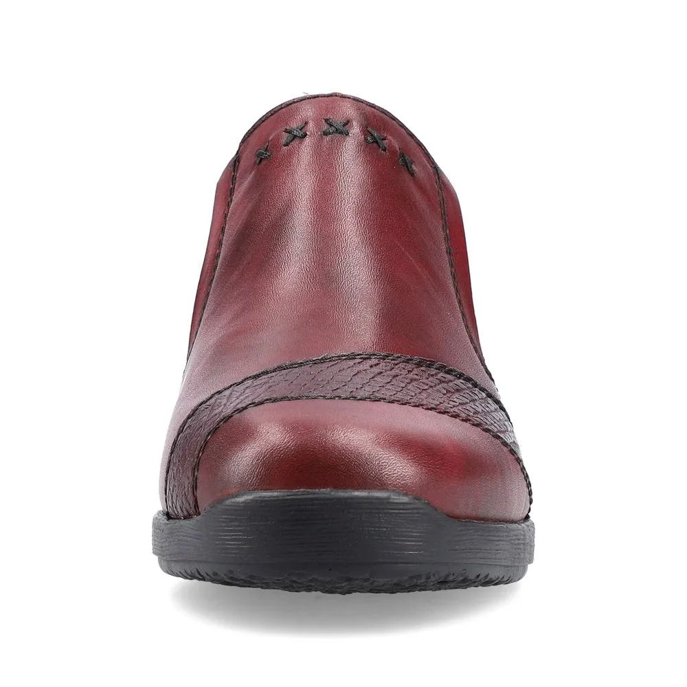 Ladies Rieker Burgundy Leather Twin Gusset Shoes 58462-35 Water Repellent sale