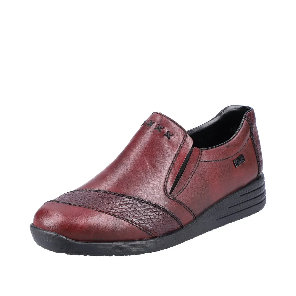 Ladies Rieker Burgundy Leather Twin Gusset Shoes 58462-35 Water Repellent sale