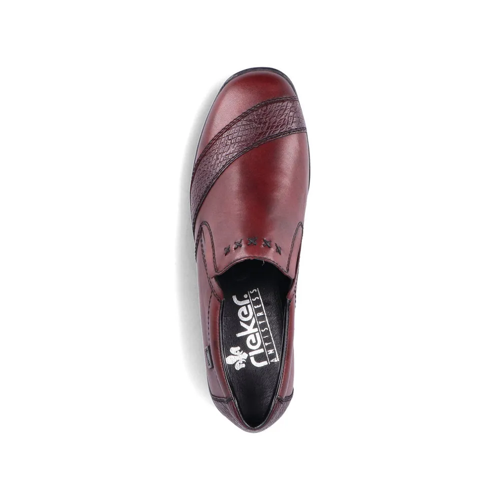Ladies Rieker Burgundy Leather Twin Gusset Shoes 58462-35 Water Repellent sale