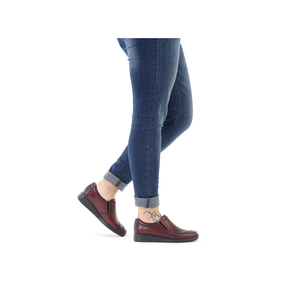 Ladies Rieker Burgundy Leather Twin Gusset Shoes 58462-35 Water Repellent sale