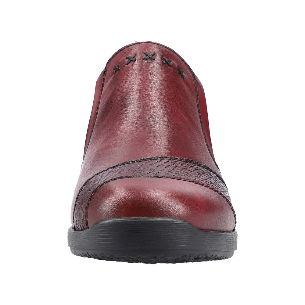 Ladies Rieker Burgundy Leather Twin Gusset Shoes 58462-35 Water Repellent sale