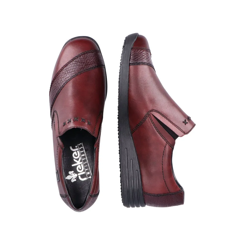 Ladies Rieker Burgundy Leather Twin Gusset Shoes 58462-35 Water Repellent sale