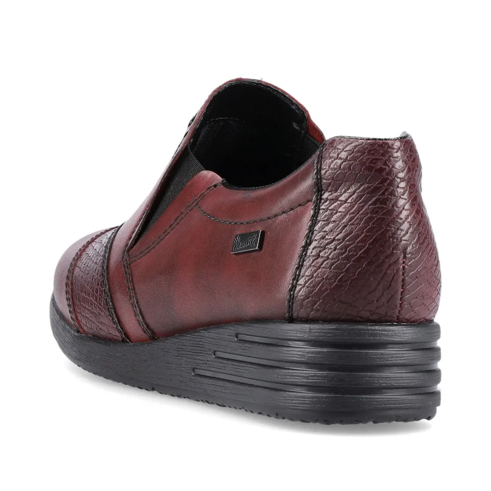 Ladies Rieker Burgundy Leather Twin Gusset Shoes 58462-35 Water Repellent sale