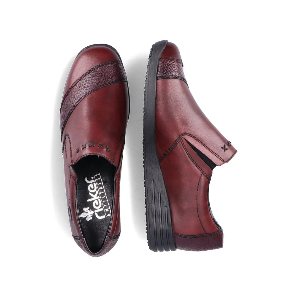 Ladies Rieker Burgundy Leather Twin Gusset Shoes 58462-35 Water Repellent sale