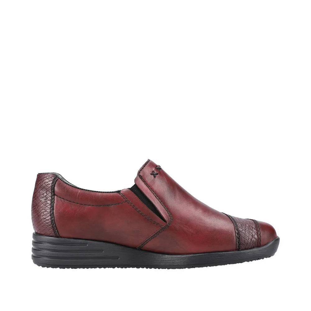 Ladies Rieker Burgundy Leather Twin Gusset Shoes 58462-35 Water Repellent sale