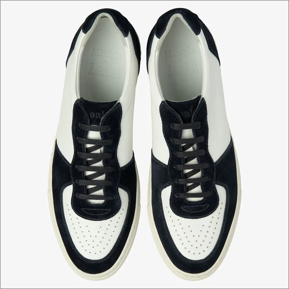 Loake Rush White and Navy Suede Trainer--